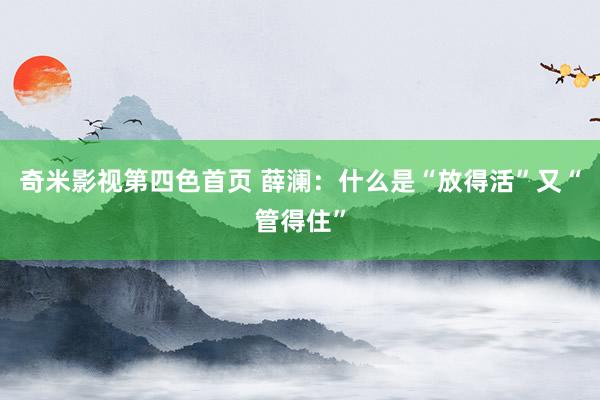 奇米影视第四色首页 薛澜：什么是“放得活”又“管得住”