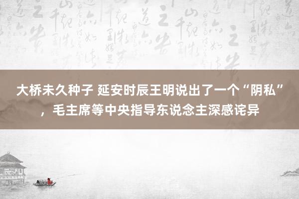 大桥未久种子 延安时辰王明说出了一个“阴私”，毛主席等中央指导东说念主深感诧异